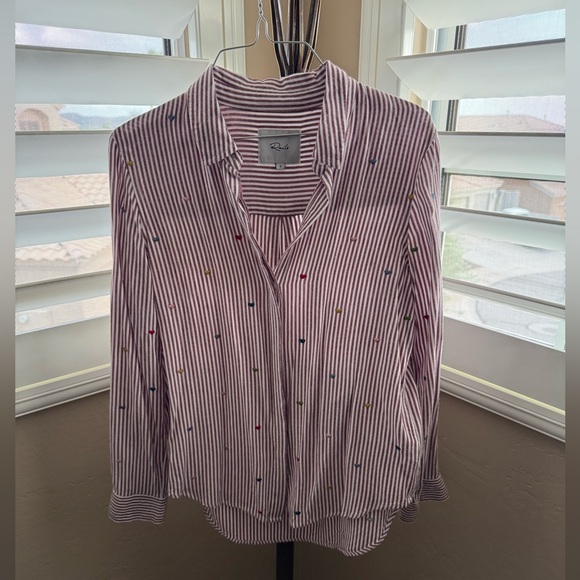 RAILS Taylor Marseille Stripe Rainbow Hearts Button Down Shirt Top Sz Small - Picture 3 of 7
